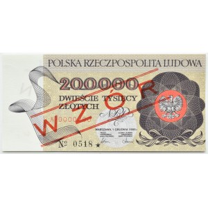 People's Republic of Poland, Warsaw, 200,000 zloty 1989, Series A, MODEL No 0518*, UNC