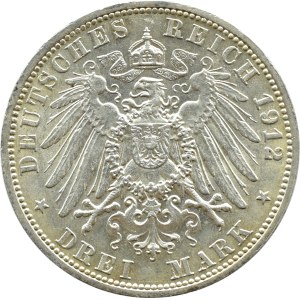 Niemcy, Prusy, Wilhelm II, 3 marki 1912 A, Berlin, PIĘKNE!