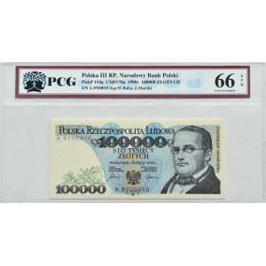 PRL, St. Moniuszko, 100 000 zlotys 1990, série A, PCG 66 EPQ - NUMÉRO CIEKAWY