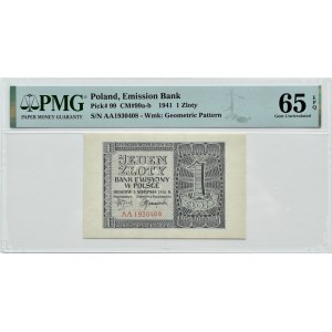 Generalna Gubernia, 1 złoty 1941, seria AA, Kraków, PMG 65 EPQ
