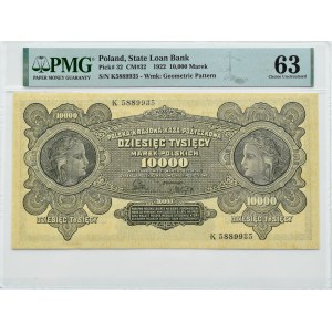 II RP, 10000 marchi 1922, serie K, Varsavia, PMG 63