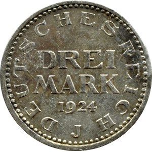 Weimar Republic, 3 marks 1924 J, Hamburg