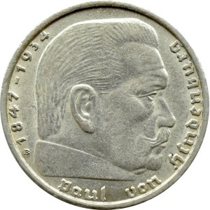 Germany, Third Reich, Hindenburg, 2 marks 1938 B, Vienna, UNC