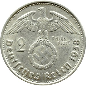 Germany, Third Reich, Hindenburg, 2 marks 1938 B, Vienna, UNC