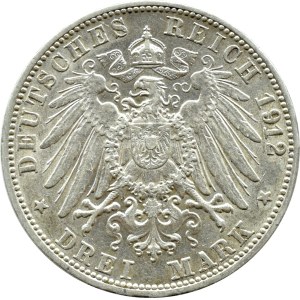 Germany, Baden, Frederick II, 3 marks 1912 G, Karlsruhe
