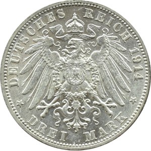 Deutschland, Baden, Friedrich II, 3 Mark 1914 G, Karlsruhe