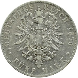 Germany, Baden, Frederick I, 5 marks 1876 G, Karlsruhe