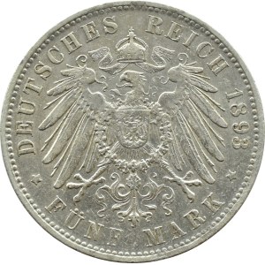 Germany, Bavaria, Otto, 5 marks 1893 D, Munich