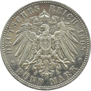 Germany, Bavaria, Otto, 5 marks 1908 D, Munich