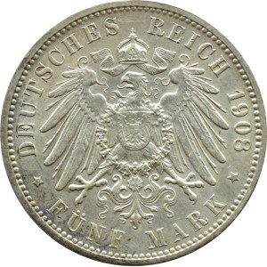 Germany, Hamburg, 5 marks 1908 J, Hamburg