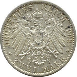 Germany, Prussia, Wilhelm II, 2 marks 1908 A, Berlin, BEAUTIFUL