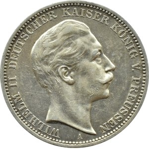 Nemecko, Prusko, Wilhelm II, 3 marky 1908 A, Berlín