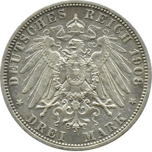 Nemecko, Prusko, Wilhelm II, 3 marky 1908 A, Berlín