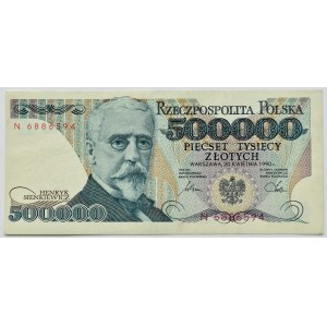 III RP, H. Sienkiewicz, 500,000 gold 1990, N series, EXTREMELY RARE (L8)