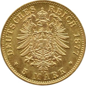 Germany, Hamburg, 5 marks 1877 J, Hamburg