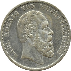 Germany, Württemberg, Charles, 5 marks 1875 F, Stuttgart