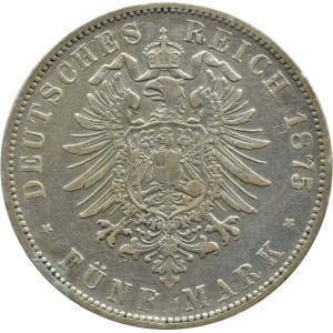 Germany, Württemberg, Charles, 5 marks 1875 F, Stuttgart