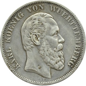 Germany, Württemberg, Charles, 5 marks 1876 F, Stuttgart