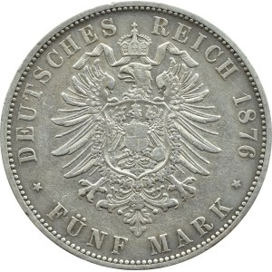Germany, Württemberg, Charles, 5 marks 1876 F, Stuttgart
