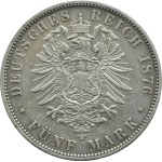 Germany, Württemberg, Charles, 5 marks 1876 F, Stuttgart
