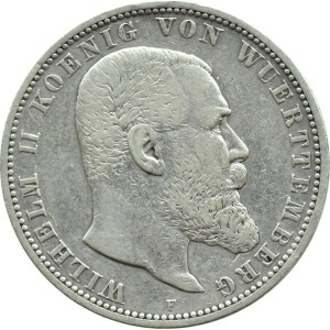 Germany, Württemberg, Wilhelm II, 5 marks 1898 F, Stuttgart