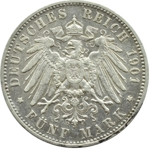 Germany, Württemberg, Wilhelm II, 5 marks 1901 F, Stuttgart