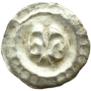 Pomorze, Dymin, brakteat (1250-1325), Lilia przewiązana, zakończona kulkami