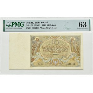II RP, 10 zloty 1929, serie EL, Varsavia, PMG 63