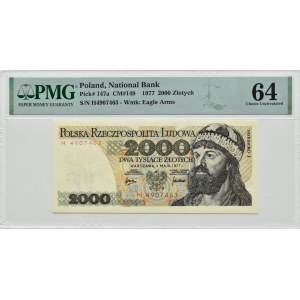 PRL, Mieszko I/B. Chrobry, 2000 złotych 1977, seria H, PMG 64 RZADKIE (L6)