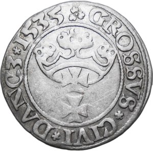 Sigismund I. der Alte, Stadtpfennig 1535, Danziger Blume, RARE
