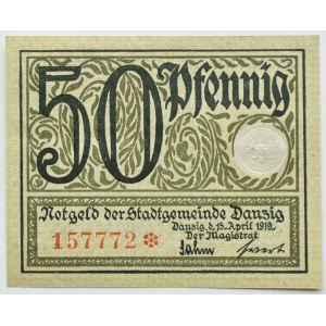 Free City of Danzig, 50 fenig (pfennig) 1919, green color, BEAUTIFUL