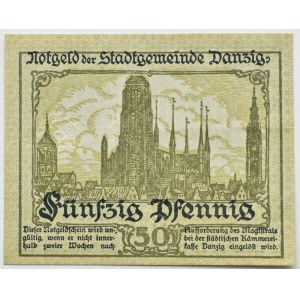 Free City of Danzig, 50 fenig (pfennig) 1919, green color, BEAUTIFUL