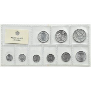 People's Republic of Poland, Polish aluminum coins, 1 grosz-5 zlotys 1949-1976, Fisherman on both sides grass, UNC