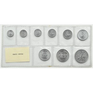 People's Republic of Poland, Polish aluminum coins, 1 grosz-5 zlotys 1949-1976, Fisherman on both sides grass, UNC
