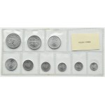 People's Republic of Poland, Polish aluminum coins, 1 grosz-5 zlotys 1949-1976, Fisherman on both sides grass, UNC