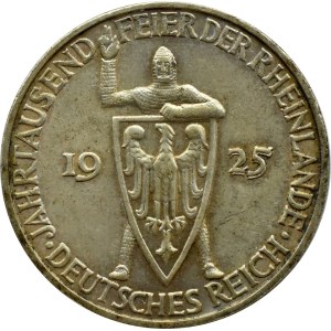 Weimar Republic, 3 marks 1925 D, Munich, Rheilande