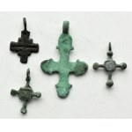 Kyiv Rus X-XIII century, set of 4 bronze crosses (3).
