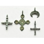 Kyiv Rus X-XIII century, set of 3 bronze crosses + lunula (10).