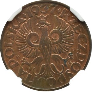 II RP, 5 groszy 1937, Warsaw, NGC MS 63 RB