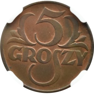 II RP, 5 groszy 1937, Warsaw, NGC MS 63 RB
