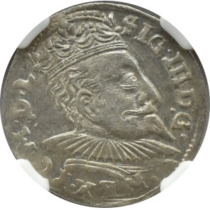 Sigismund III Vasa, trojak 1596, Vilnius, CHALECKI and the Lion pierced by hooks, NGC AU58