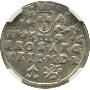 Sigismund III Vasa, trojak 1596, Vilnius, CHALECKI and the Lion pierced by hooks, NGC AU58