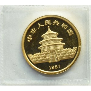 Chiny, 10 Yuan 1987, Panda, 1/10 uncji, zafoliowana, UNC