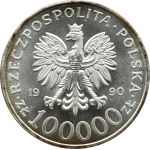 III RP, Solidarity (A), 100000 gold 1990, type A, Warsaw, BEAUTIFUL!