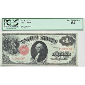 USA, Washington, 1 dolar 1917, seria A/A, Teehee & Burke, PCGS 64