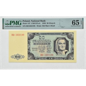 RP, 20 zloty 1948, HD series, Warsaw, PMG 65 EPQ