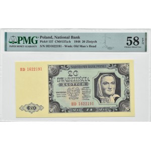 RP, 20 zlotých 1948, séria HD, Varšava, PMG 58 EPQ