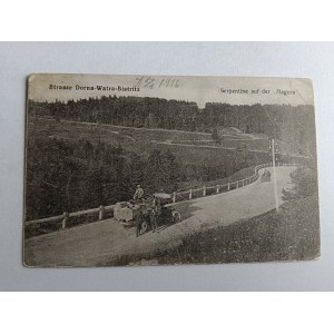 POCZTÓWKA BESKID ŚLĄSKI MAGURA SERPENTYNA SAMOCHÓD, PRZEDWOJENNA 1916 R