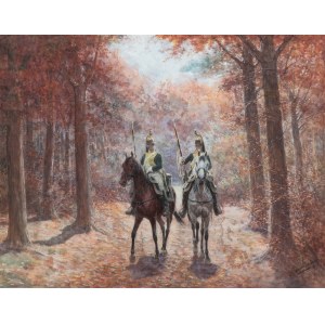 Jan Rosen (1854 Warsaw-1936 ibid.), Pair of Cuirassiers, 1902.