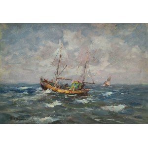 Eugeniusz Dzierzencki (1905 Warsaw - 1990 Sopot), Fishing boat at sea